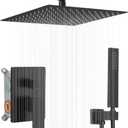 16 Inch Ceiling Mount Oil Rubbed Bronze Shower System Bathroom Luxury Rain Mixer Shower Combo Set Ceiling Rainfall Shower Head System (Contain Shower Faucet Rough-in Valve Body and Trim Kit)