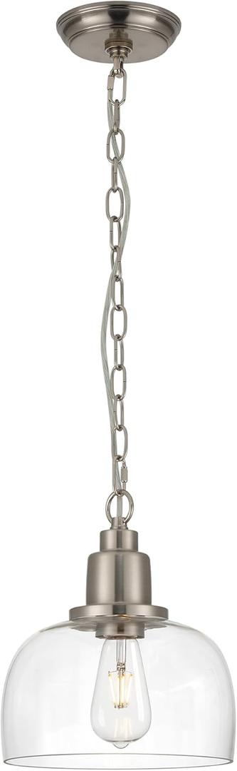 EAPUDUN Modern Farmhouse Pendant Light, 1-Light Industrial Hanging Light Fixture 9.3-inch, Brushed Nickel Finish with Clear Glass Shade, PDA1127-BNK
