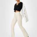 FOHOFO Yoga Pants Women, Flare Leggings for Women with Pockets Crossover High Waisted Bootcut Yoga Pants (Beige)