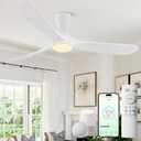 52 inch Smart White Ceiling Fans with Lights, Outdoor Flush Mount Low Profile Ceiling Fan with WIFI Alexa and App Remote Control, Quiet DC Motor, 3 Blades Wood Modern ceiling fan for Bedroom Patio