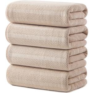 ecolook 4 Pack Microfiber Bath Towels, 31 x 63 inches Extra Large Bath Towel Set, Super Soft Highly Absorbent Bath Towels Set of 4, Quick Dry Lightweight Bathroom Towels for Spa, Pool, Gym, Camel