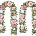 Waipfaru 2 Pcs Flower Garland, 12.14ft Eucalyptus Garland Vines with Flowers for Wedding Reception Table Mantle Spring Room Decor (Rose Pink)