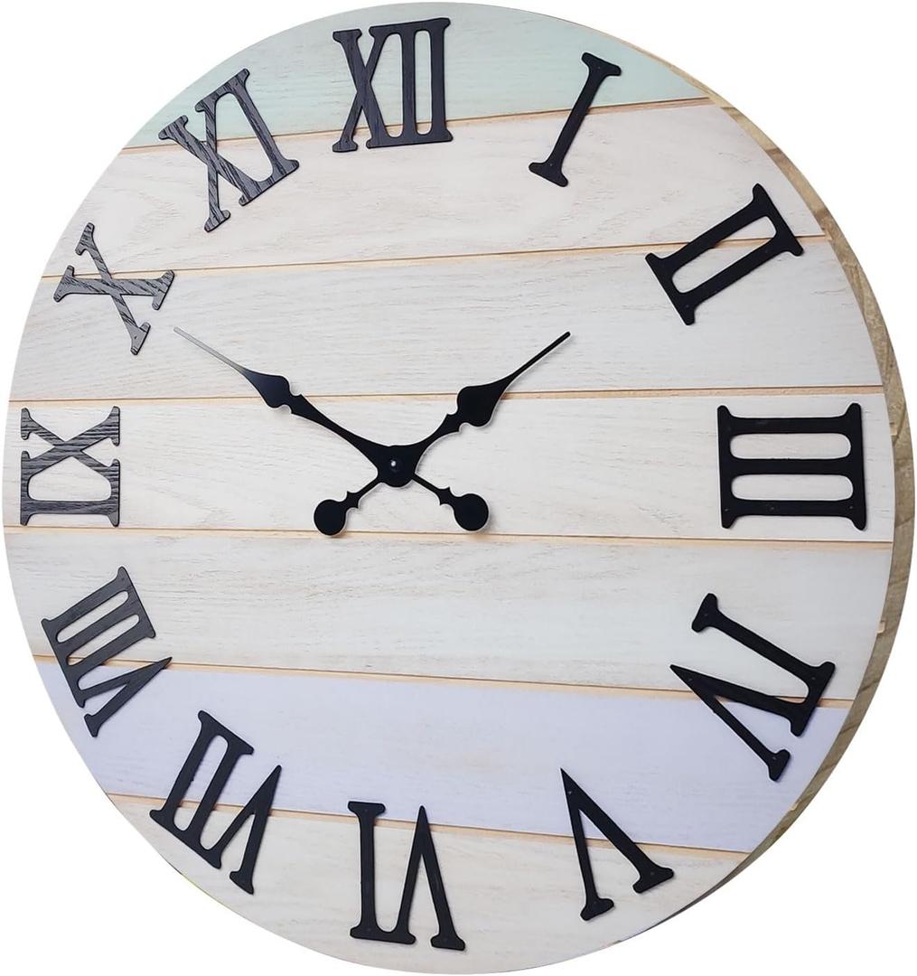 Solid Wood Wall Clocks for Living Room Decor 16 Inch Rustic Wall Clock Battery Operated Big Silent Wall Clock Non Ticking (Grey1)