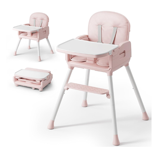 Obee Odee 3in1 Portable Baby High Chair for Babies and Toddlers, Convertible Easy Clean Infant Foldable Highchair with Adjustable Legs & Dishwasher Safe Tray, Pink