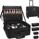 Relavel Rolling Makeup Case, Extra Large Travel Train Case with 360 Spinner Wheels, 3 Layer with Insulation Compartment & Four Clear Storage Bags, Professional Makeup Artist Bag Set, Black