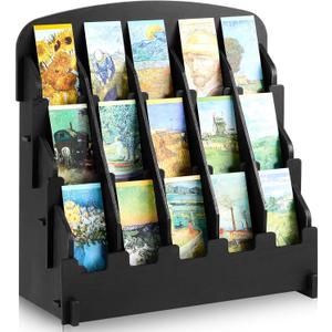 Yuntau Bookmark Display for 2.2'' Bookmark, Adjustable Dividers, Portable Sticker Holder, Curved Pockets Greeting Card Display for Business Vendor, Retail Store Shop(15 Pockets,Black)
