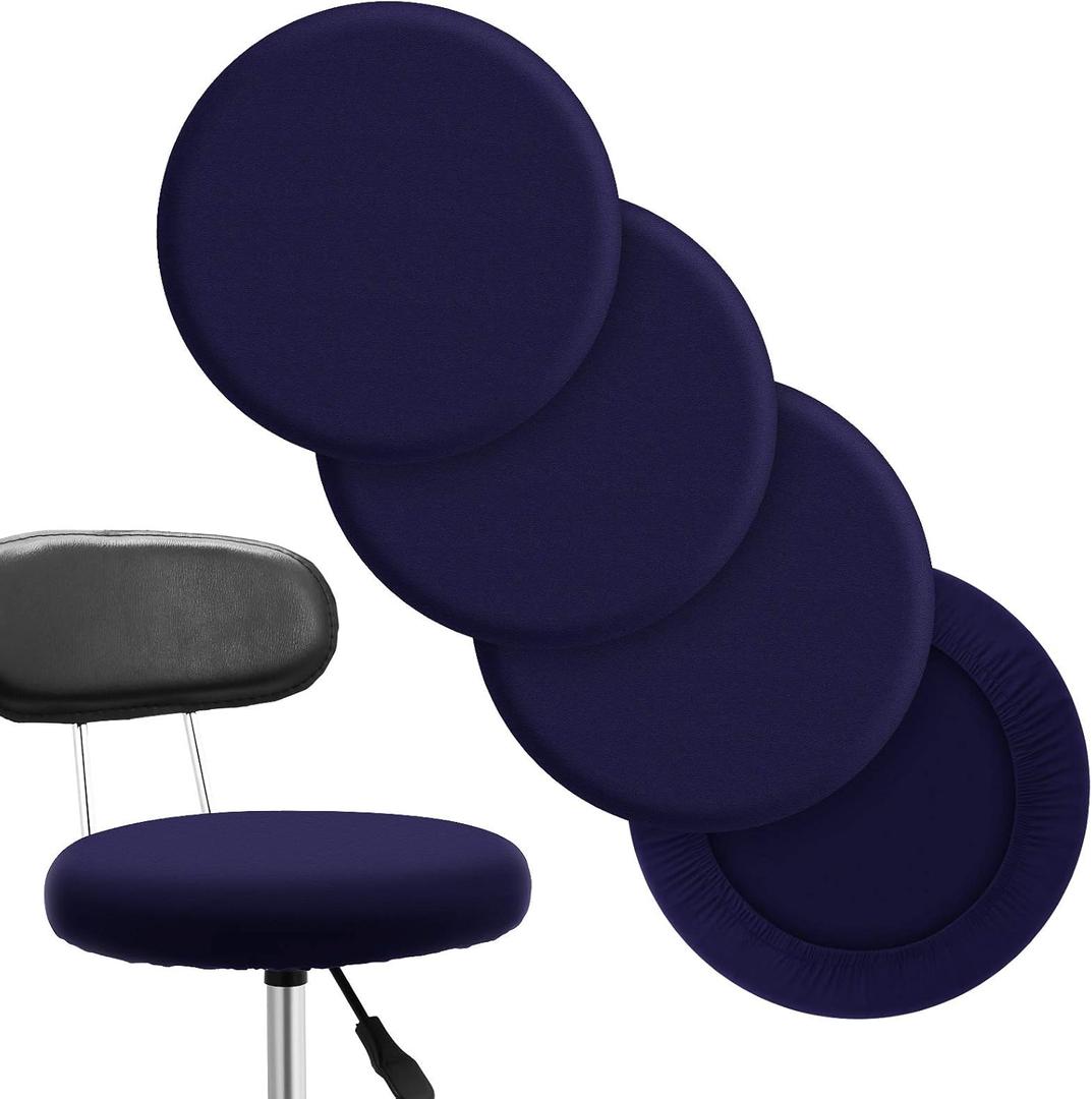 Tatuo Round Bar Stool Seat Covers Washable Stool Cushion Slipcover Elastic Bar Chair Covers for 14-17 Inch Chair (Navy Blue, 4 Pieces)