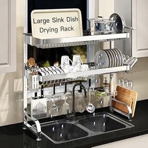 MAJALiS 3 Tier Extra Large Stainless Steel Over The Sink Dish Drying Rack