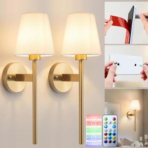 Battery Operated Wall Sconces Set Of 2, Wireless Battery Wall Light With 10000mAh RGB Rechargeable Magnetic Bulb, Rechargeable Wall Sconce With Remote Control For Bedroom, No Electrician Required