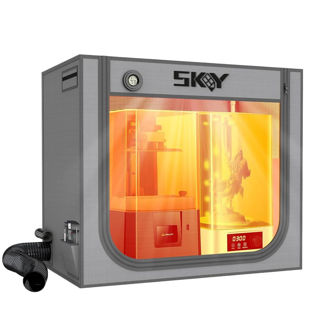 SKOUPHY Double Space Resin 3D Enclosure with Ventilation Kit LED Light, 3D Printer Vented Enclosure Tent Cover Iron Frame Eliminate Odors Isolate Noise for LCD Resin UV 3D Printer 33*18.9*28.7inch