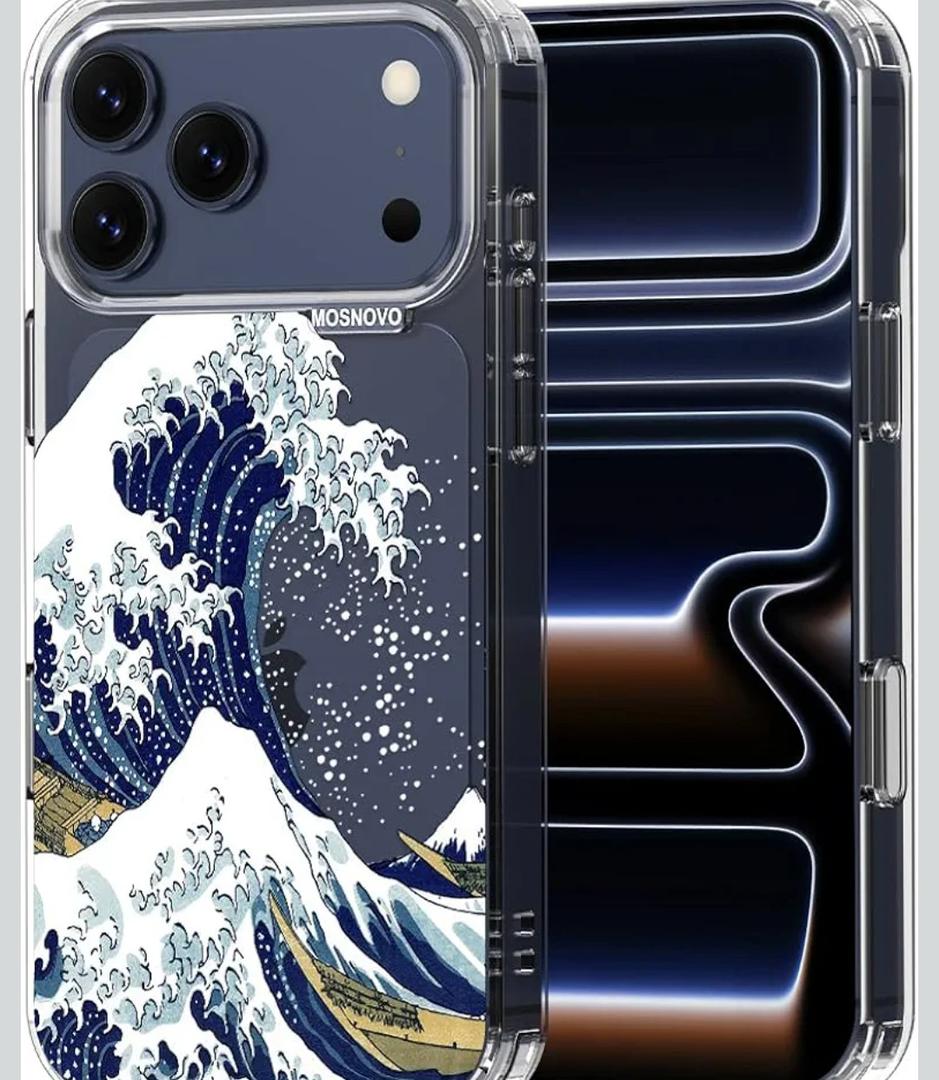 MOSNOVO for iPhone 17 Pro Max Case | Military Grade 6.6ft Drop Tested | Camera Control | Clear with Great Wave Design