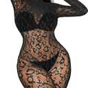 Sexy Lace Leopard Jumpsuit For Women, Fishnet Bodysuit Glow Party Club, Poster One Piece Mesh Full Body Rave Outfits (Black)