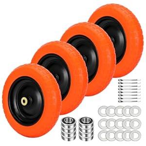 13" Flat Free Wheels Replacement for GOR Garden Cart Tires and Wheels, 4.00-6 Solid Tires and Wheels with 5/ 8"Bearings, 13" No Flat Wheels for GOR Garden Carts/ Hand Trucks/ Garden Carts（Orange）