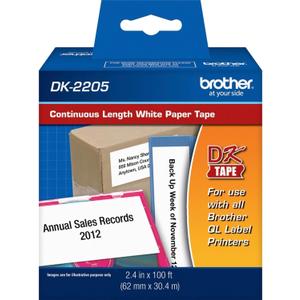 Brother Genuine, DK-2205 Continuous Paper Label Roll, Cut-to-Length Label, 2.4 x 100 Feet, (1) Roll Per Box
