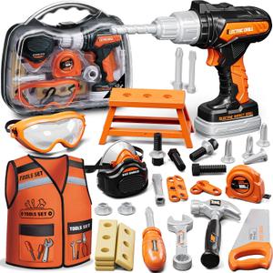 KidBloom Toddler Tool Set, Kids Tool Set with Toy Drill, Tools for Kids with Tool Box and Vest, Toys for 3 Year Old Boys