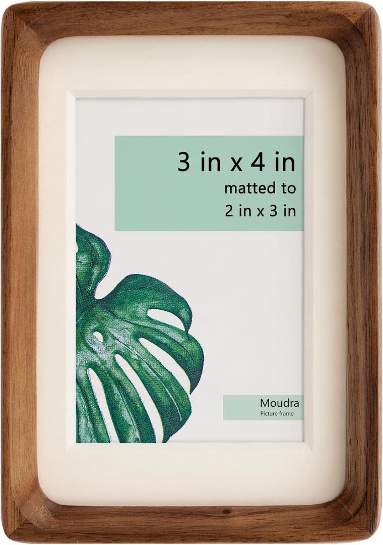 Handcrafted Solid Wood Picture Frame with Mat for Wall or Tabletop Display, Perfect for Photos and Artwork. (Walnut, 3"x4" matted to 2"x3")