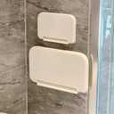 2-Pack Foldable Floating Shelves for Wall | No Drill White Wall Shelves | Small Floating Shelf for Bathroom, Bedroom, RV, KitchenAdhesive Shelves for Phones, Watches | Renter Friendly