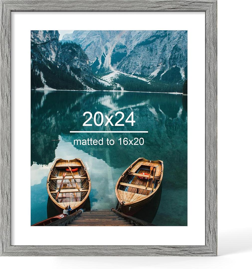 20x24 Picture Frame, Rustic Grey Wood Style, Wall Mounting
Display Posters 16 x 20 with Mat or 20 x 24 without Mat, 1 Pack for Photos, Artwork; Fits Home, Office & Gallery Wall Decor