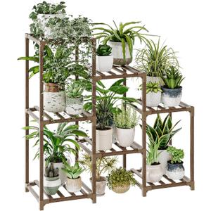 Bamworld Plant Stand Indoor Plant Shelf Outdoor Wood Plant Rack for Multiple Plants 3 Tiers Ladder Plant Holder for Living Room Patio Boho Home Decor for Gardening