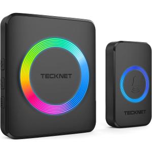 TECKNET Wireless Doorbells for Home, IP65 Waterproof 1,300Ft 120dB Door Bell Ringer Wireless for Classroom with 60 Chimes & 5 Volume Levels, LED Flash (1 button & 1 plug-in receiver, BLACK)