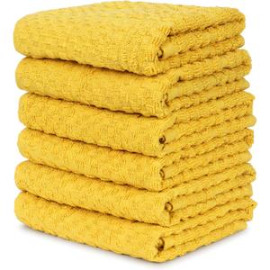 Terry Cloth Dish Towels for Kitchen - Set of 6 Absorbent Dish Cloth - Size 16 X 26 Inches Tea Towel - Decorative Fall Farmhouse Hand Dishcloths Set - Yellow Kitchen Towels