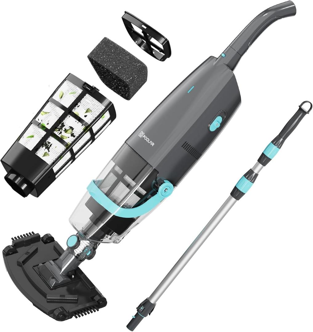 Cordless Handheld Pool Vacuum, Rechargeable Pool Cleaner with 18.5 Gal/Min Suction, 60 Min Runtime, Dual-Phase Cleaning System, Ideal for Above Ground Pools, Spas, Hot Tubs, Black