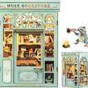 Fsolis Book Nook Kit - DIY Miniature House Kit Bookshelf 3D Wooden Puzzles for Adults Beginners Tiny House Mini Booknook Bookshop Gifts for Women Book Lovers (Muse Bookstore)