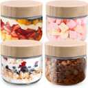 Tinaforld Glass jar with Bamboo lids, 10oz Overnight Oats Containers, Glass Mason jars, Reusable Meal Prep Jars with Airtight Lids for Food Yogurt Snacks Storage(4 PACK)