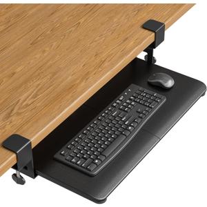 BONTEC KMT01 Under Desk Keyboard Tray, Pull-Out Keyboard & Mouse Platform with C-Clamp, 25.6 x 11.8 in Space-Saving Ergonomic Slide-Out Drawer, Black