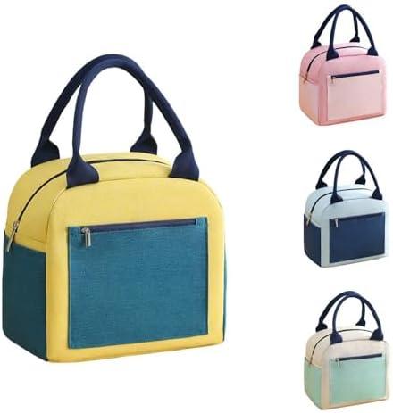 Lunch Bag with Two-Tone Front Pocket Insulated Reusable Thermal Tote for Office, Travel - Leakproof Oxford Fabric Design (Yellow Green)