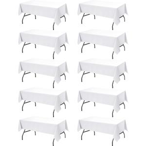 10-Pack White Tablecloths for Rectangle Tables, 60 x 84 Inches, Stain-Resistant Polyester Fabric for 4 Foot Tables - Washable Table Covers for Weddings, Banquets, Birthday Parties, Events