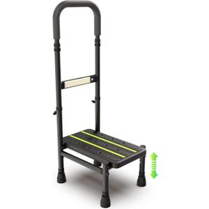 Step Stool with Handle for Elderly, Adjustable Handrail & Leg, Sensor Light, Medical Stepping Stools for High Bed Mobility & Daily Living Aids, Bedside Car Stair Lift for Senior Adults 450lbs, Black