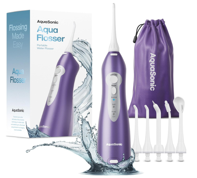AquaSonic Water Flosser  Cordless Rechargeable Water Flossers for Teeth Cleaning  Waterproof Aqua Flosser, Portable Oral Irrigator for Dental Cleaning with 5 Jet Tips – Braces Home Travel