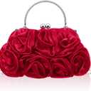 Women Evening Clutch, Small Floral Satin Purse with Detachable Strap for Valentine's Day Wedding Party Prom Gift
