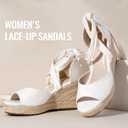 Vepose Women's Espadrille Wedge Sandals, Rome 882 Open Toe Lace Up Platform Wedges, Comfortable Ankle Wrap Heels for Summer, Wedding, Beach, Casual, Size 9.5