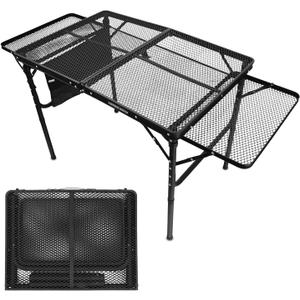 Foldable Outdoor Grill Table with Extension Boards - Support up to 88 lbs, Portable Camping Table for Beach, BBQ and RV