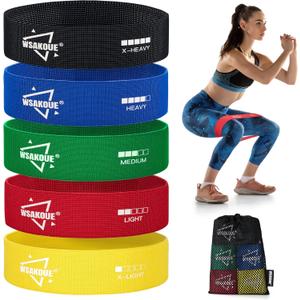 WSAKOUE Fabric Resistance Bands for Working Out  5 Booty Bands for Women & Men, Exercise Workout Bands for Legs, HIPS & Glutes  Ideal for Home Fitness, Yoga, Pilates & Rehab (Multicolor)