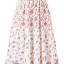 Sunny Spirit Women Floral Patchwork Dress Maxi Summer Boho Flowy Casual Sundress Spaghetti Strap V Neck Tiered Long Dresses (White)