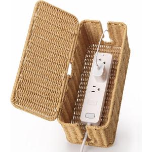 Handmade Cable Management Box Brown, Imitation Rattan Cord Organizer Cord Hider Box, Cable Organizer Box for Desk, Cord Management Box to Hide Cords and Power Strip L12.5'' W5'' H5.2''