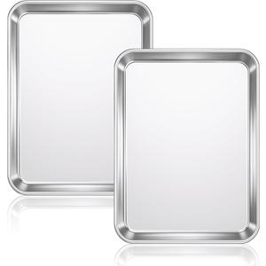 2 Packs Stainless Steel Baking Sheet Set, Cookie Sheet Baking Pan Tray Non Stick Heavy Duty Toaster Oven Baking Pan Set (12.4 x 9.6 x 1 inches)