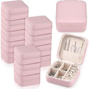 Yinkin 12 Pcs Mini Travel Jewelry Case Bridesmaid Proposal Gift Boxes, Small PU Leather Earring Organizer, Bulk Travel Accessories Portable Jewelry Holder(Pink)