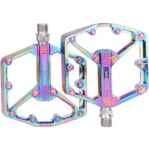 Black/Dazzle Mountain Bike Pedals, 3 Sealed Bearings Aluminum Alloy MTB Pedals with 20 Anti-Skid Pins CNC Bicycle Flat Pedals, 9/16" Lightweight Platform for Road Mountain BMX Bike (Ordinary Style (double DU))