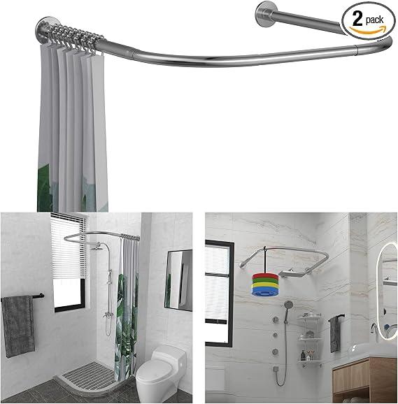 U Shower Curtain Rod Adjustable Stainless Steel U Shaped Rack Drill Free Install for Bathroom, Bathtub, Clothing Store (U Shaped, Length on both sides:31.5"-47",Middle width:34.7"-43")