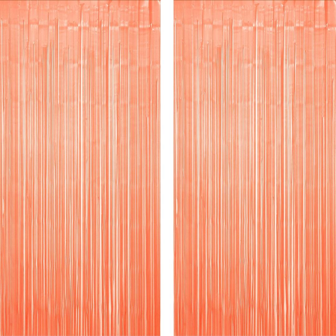 Coral Pink Metallic Foil Curtains Party Photo Booth Backdrop Wedding Girls Birthday Party Engagement Bachelorette Anniversary Bridal Shower Celebration Backdrop Decoration, 3.2 ft x 6.5 ft, 2pc