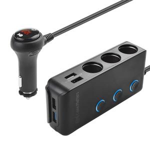 Cable Matters 3 Socket Car Cigarette Lighter Adapter with 4 USB Ports, On/Off Switch and LED Display - 2X Fuses and Mounting Bracket Included