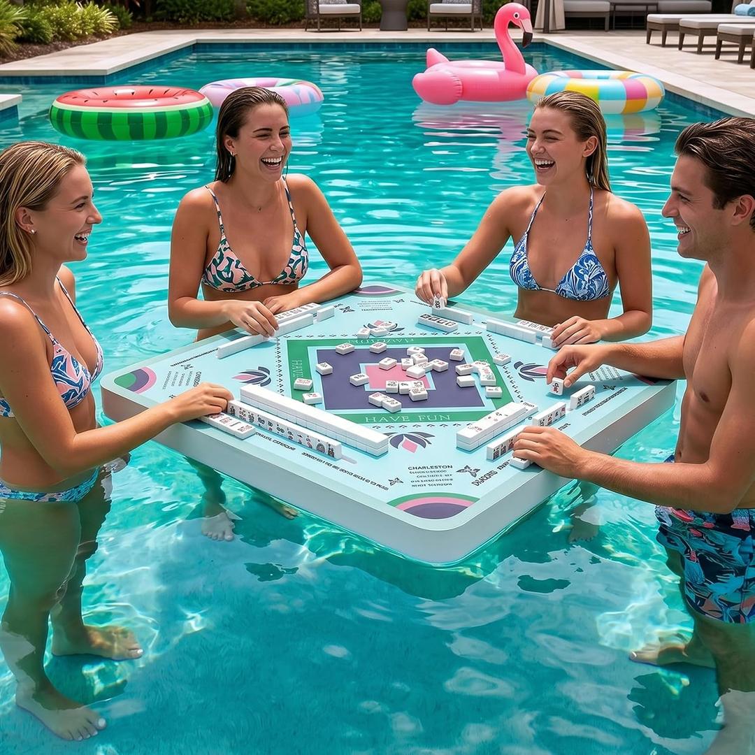 Brobear Floating Mahjong Table for Pool 31.531.5 | Swimming Pool and Hot Tub Float Board for Mahjong, Pools Game Tray for Mahjong, Card Game, Scrabble Dominoes & Poker