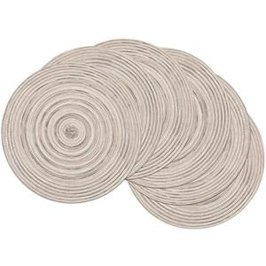 SHACOS Round Braided Placemats 15 inch Set of 6 Washable Kitchen Table Placemats for Home Wedding Party (Rainbow Gray, 6)