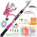 PLUSINNO Ladies Pink Telescopic Fishing Rod and Reel (1.8M 5.91Ft fishing full kit)