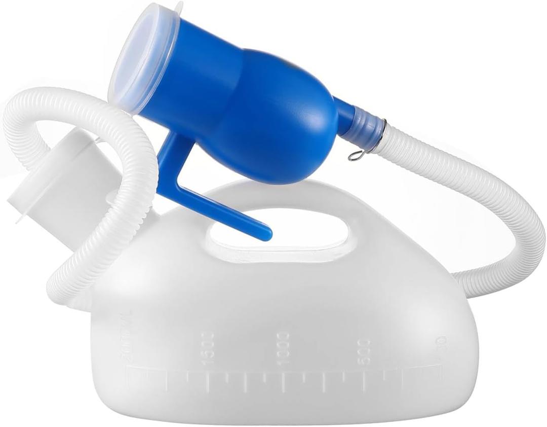 Men Urinal Bottle Portable Toilet Male Pee Bottle Reusable Urine Bottle Collector Bed Pan with 71" Long Tube and Lids for Hospital Camping Elderly Bedridden Person (2L)