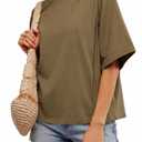 Womens Summer Tops Oversized Crew Neck T-Shirts Loose Fit Shirts Brown